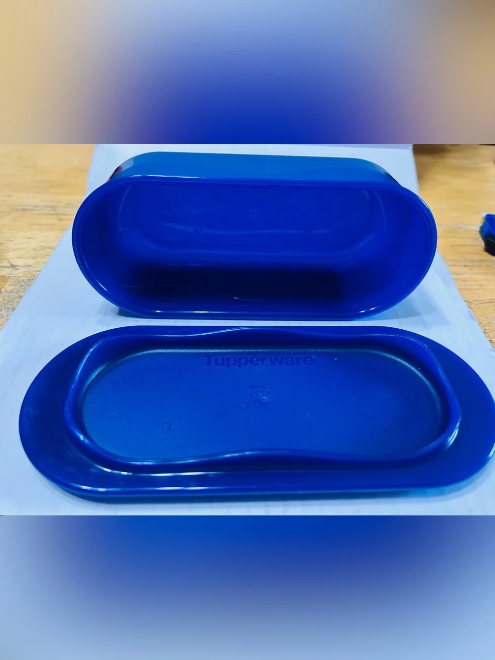 Tupperware impressions butter dish, navy blue, holds 1 stick of butter. NEW.
